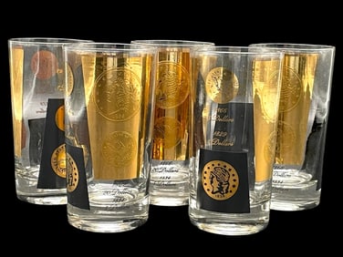 5 MID CENTURY COIN MOTIF HIGHBALL GLASSES 5"