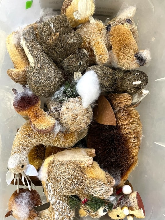 BIN OF BRUSH WOODLAND ANIMAL CHRISTMAS FIGURINES (1 of 3)