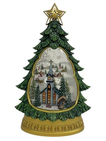 CHRISTMAS TREE FIGURINE WITH CHURCH SCENE