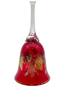 BOHEMIA RED GLASS BELL W/ GRAPES AND VINES