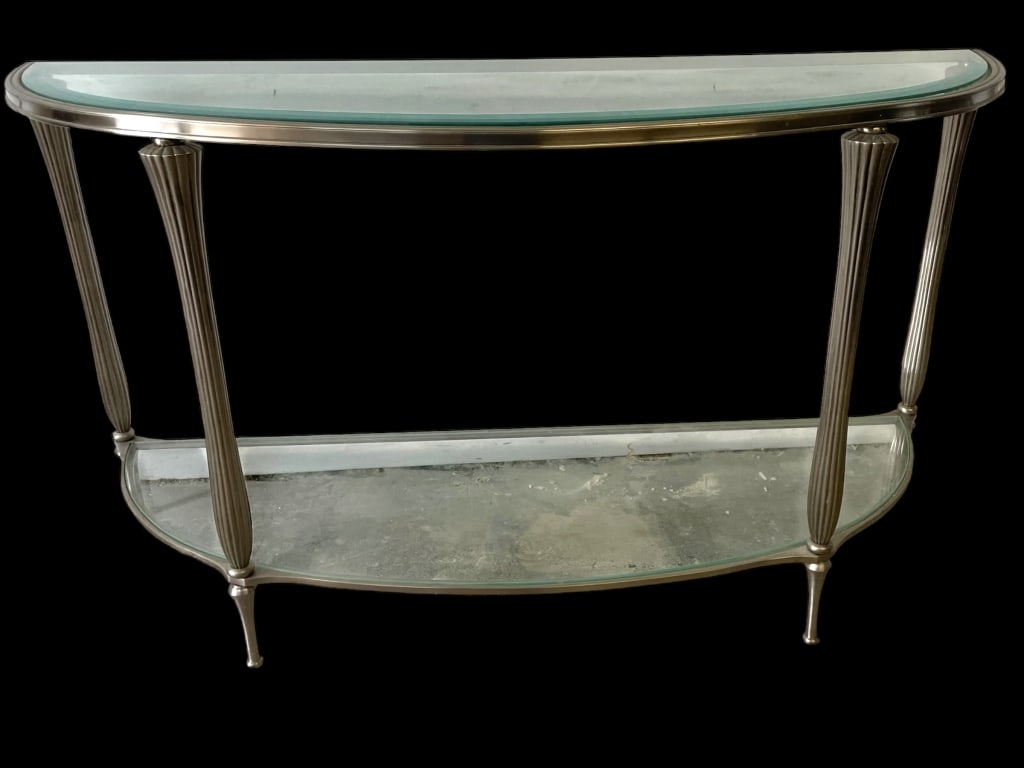 TWO-TIER DEMILUNE GLASS CONSOLE TABLE 52" (1 of 7)