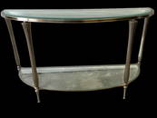 TWO-TIER DEMILUNE GLASS CONSOLE TABLE 52"