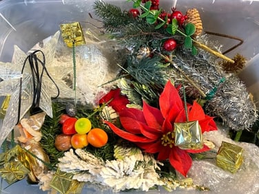BIN OF ASSORTED HOLIDAY DECOR