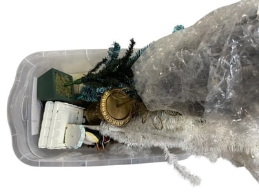 BIN OF ASSORTED HOLIDAY DECOR