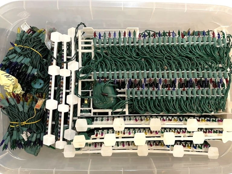 LOT OF MULTI-COLOR MINI CHRISTMAS LIGHT STRANDS: LOT OF MULTI-COLOR MINI CHRISTMAS LIGHT STRANDS -GOOD PRE OWNED CONDITION, UNTESTED -BUNDLED STRINGS OF MINI INCANDESCENT HOLIDAY LIGHTS ON GREEN WIRE, FEATURING CLASSIC MULTI-COLOR BULBS. STORED NEAT