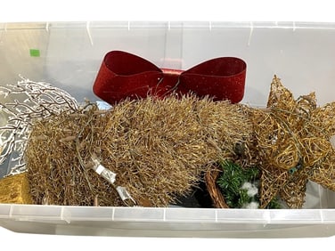 BIN OF ASSORTED HOLIDAY DECOR