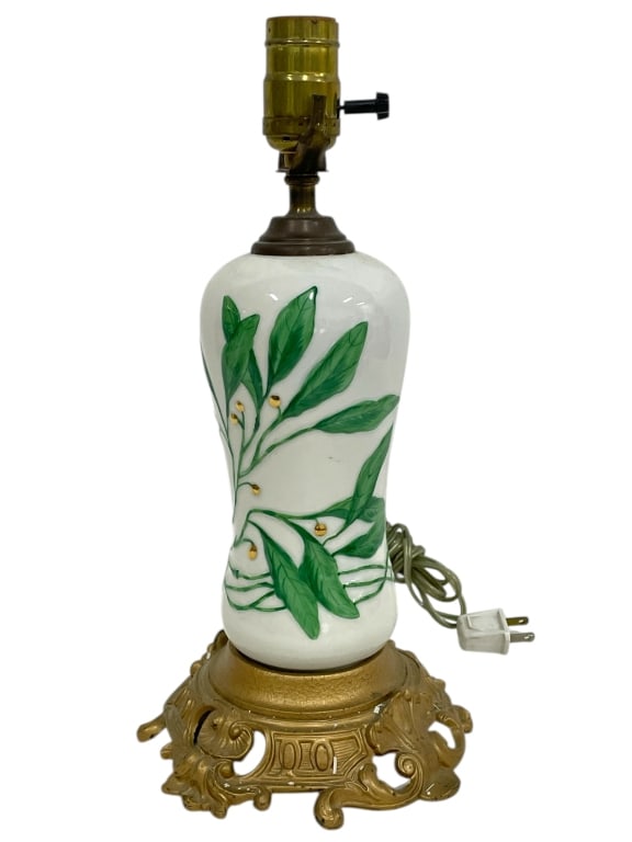 HAND-PAINTED PORCELAIN TABLE LAMP W/ LEAF MOTIF (1 of 4)