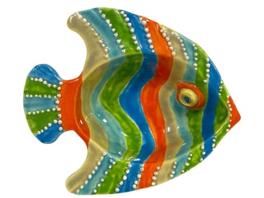 COLORFUL HANDPAINTED CERAMIC FISH DISH 6.5"