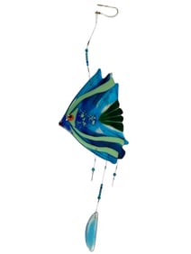 GLASS FISH HANGING ORNAMENT IN SHADES OF BLUE 18"
