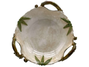 MAJOLICA STYLE CERAMIC 3 HANDLE DISH 11"