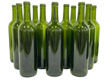 SET OF 12 GREEN GLASS WINE BOTTLES 12"