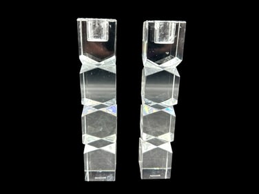 PAIR OF SHANNON CRYSTAL CANDLESTICKS