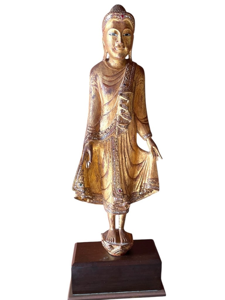 ANTIQUE STANDING WOODEN MANDALAY BUDDHA FROM BURMT (1 of 6)