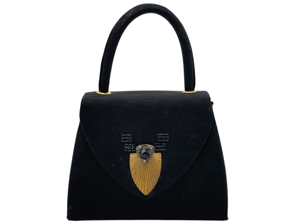 VINTAGE BLACK EVENING BAG W/ TOP HANDLE (1 of 11)