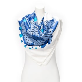 HERMÈS SCARF BLUE/WHITE/BLACK 100% TWILL SILK