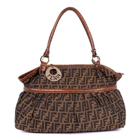 FENDI CHEF TOTE LARGE BROWN ZUCCA CANVAS GOLD