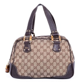 GUCCI BAMBOO BOSTON BROWN MONOGRAMMED