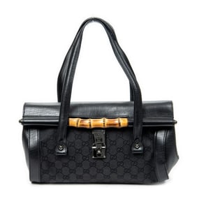 GUCCI BAMBOO BULLET TOTE BLACK GG CANVAS RUTHENIUM