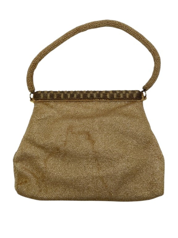 VINTAGE FRENCH GOLD METALLIC BEADED EVENING BAG (1 of 5)