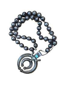 ATQ NAVAJO STERLING BENCH BEADS ON STRING W/ NAJA