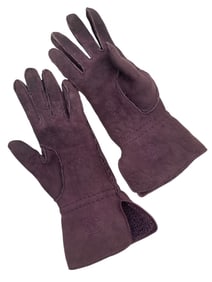 CHANEL PURPLE SUEDE SHEARLING-LINED GLOVES 7 1/2