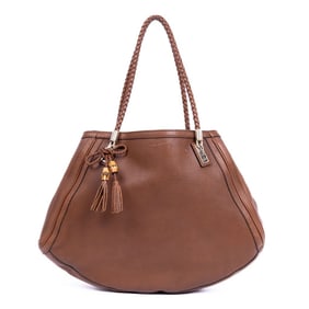 GUCCI BELLA BAMBOO TASSEL TOTE BROWN GRAINED