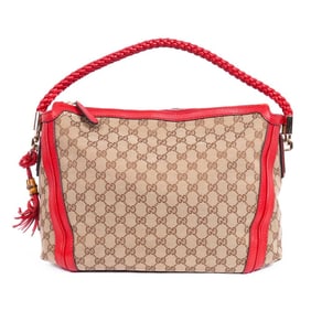 GUCCI BELLA HOBO  BEIGE/RED MONOGRAMMED