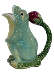 WHIMSICAL CERAMIC FROG PITCHER 9"