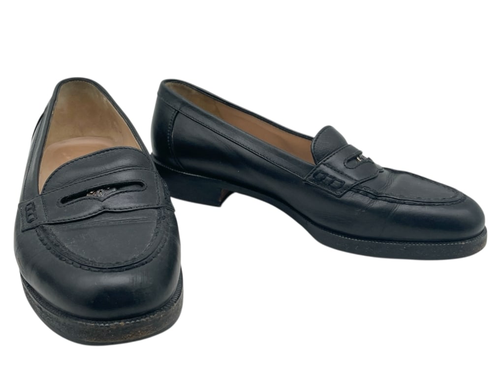 CHANEL BLACK LEATHER LOAFERS SZ 7.5 (1 of 10)