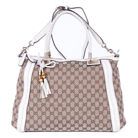 GUCCI BELLA TOTE  BEIGE/WHITE MONOGRAMMED