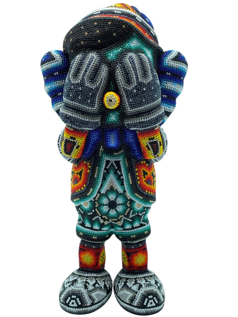 CHROMA HUICHOL PINOCCHIO MINI SCULPTURE 12": CHROMA HUICHOL PINOCCHIO MINI SCULPTURE -12" X 6" X 4" APPROX -SIGNED AND ANNOTATED RICK WOLFRYD AP 2024 -EACH WORK IS UNIQUE IN COLOR AND DESIGN -VERY GOOD CONDITION -DP32521 