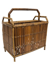 VINTAGE MID-CENTURY BAMBOO & RATTAN MAGAZINE RACK