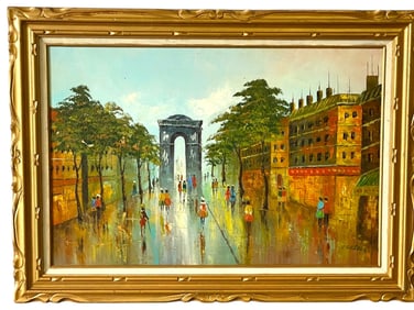 LARGE IMPRESSIONIST PARIS STREET SCENE PAINTING 43