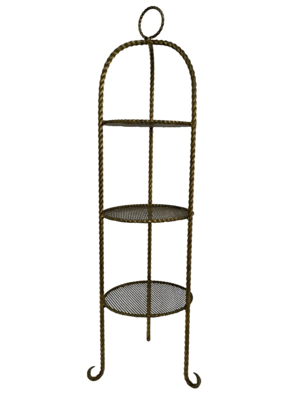 VTG GILT METAL TWISTED ROPE 3 TIER PLANT STAND 38" (1 of 6)