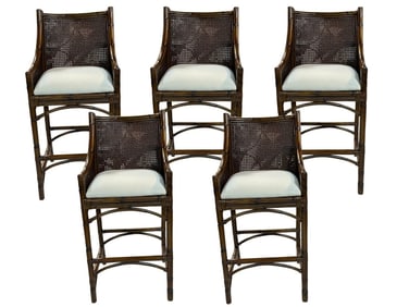 SET OF 5 TOMMY BAHAMA STYLE BAMBOO BAR STOOLS