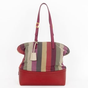 FENDI PEQUIN COLORBLOCK TOTE RED/BEIGE/GREY