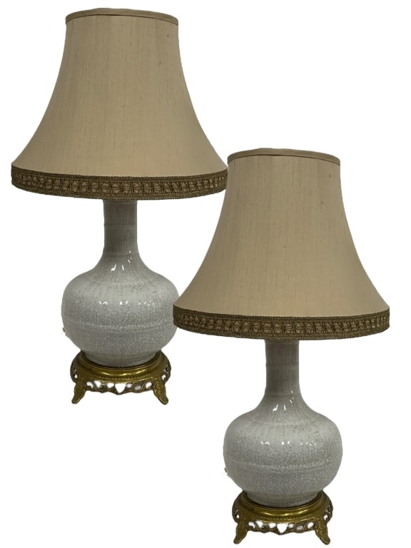 HOLLYWOOD REGENCY CRACKLE GLAZE CERAMIC LAMPS (1 of 7)