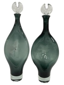 PAIR OF MID-CENTURY MODERN ART GLASS DECANTERS