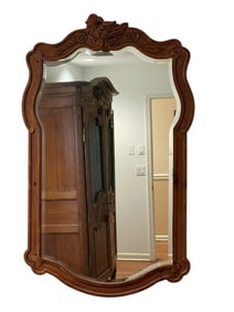 FLORAL & BIRD WOOD CARVED MIRROR  45"