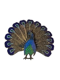 VINTAGE TOPAZIO PORTUGAL GOLD FILIGREE PEACOCK PIN