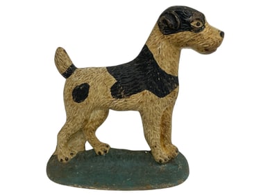 VINTAGE CAST IRON FOX TERRIER DOG DOORSTOP 10.5"