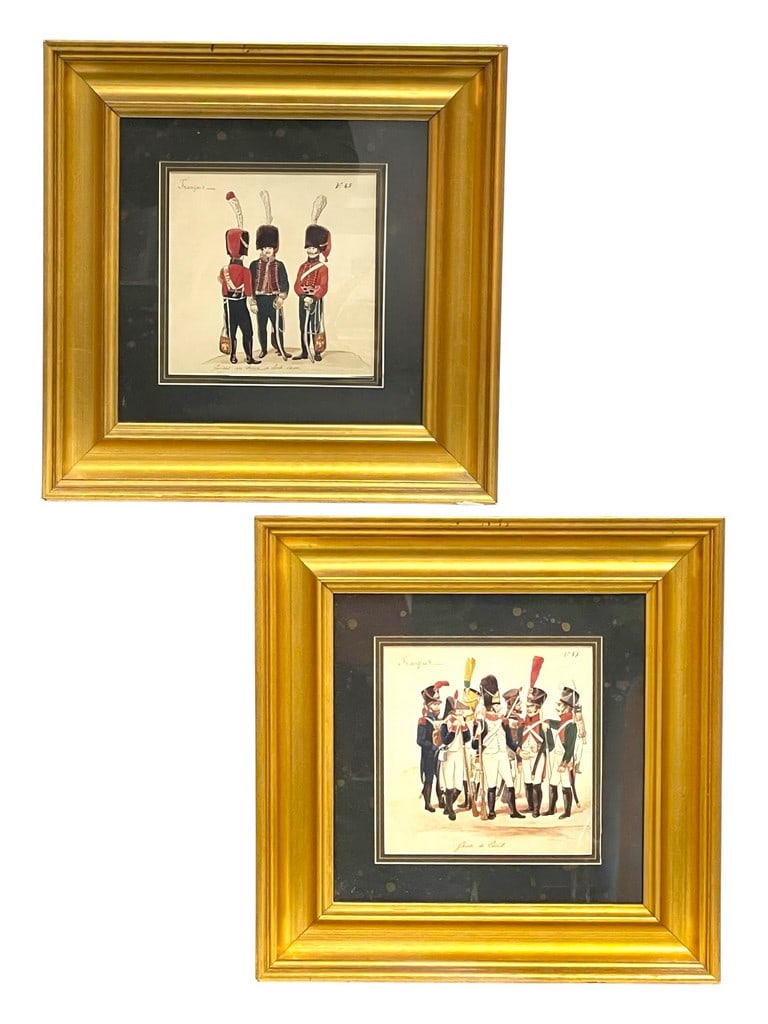 PAIR OF FRAMED FRENCH MILITARY UNIFORM PRINTS (1 of 10)