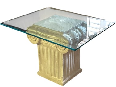 CORINTHIAN COLUMN GLASS TOP TABLE 27"