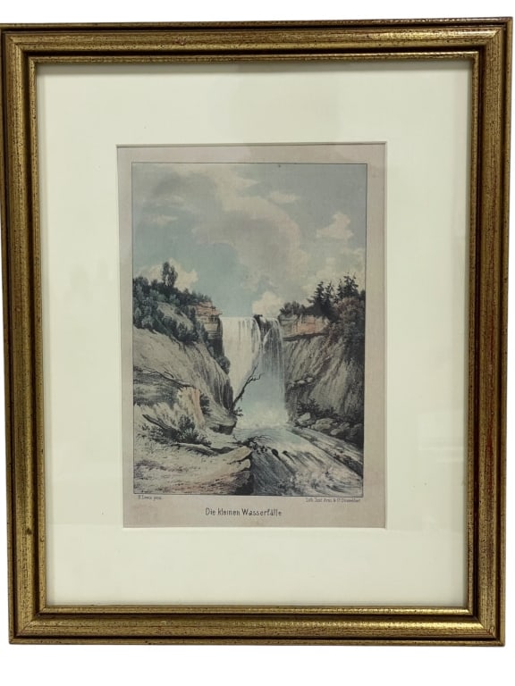 GERMAN LITHOGRAPH DIE KLEINEN WASSERFALLE 14" (1 of 8)