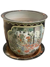 VINTAGE ASIAN PORCELAIN FISH BOWL PLANTER 17"