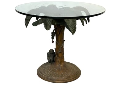 REGENCY STYLE BANANA TREE W MONKEY GLASS TOP TABLE
