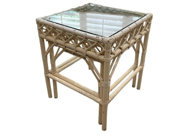 3 VINTAGE RATTAN NESTING TABLES 24"