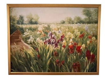 FRAMED OIL PAINTING OF VIBRANT IRISES 51"