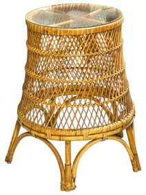 MID-CENTURY MODERN HOURGLASS RATTAN SIDE TABLE