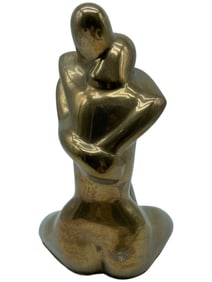BRONZE MODERNIST EMBRACING COUPLE SCULPTURE 10"